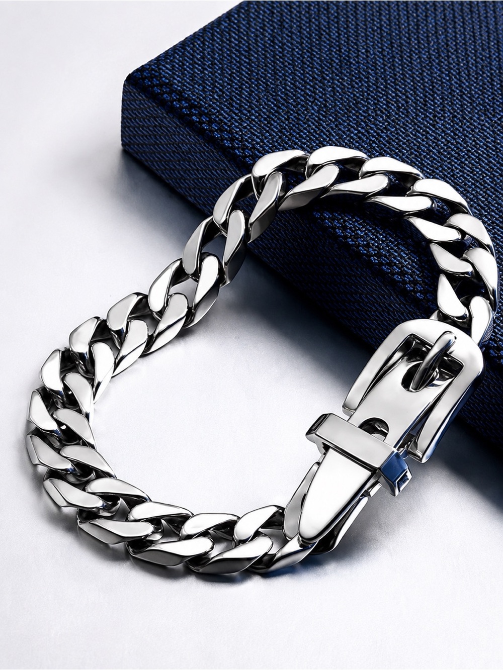 Belt Buckle Sterling Silver Bracelet Chain Link Unisex